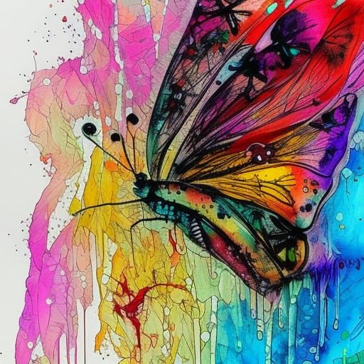 Drippy butterfly watercolour painting in the style of Carne Griffiths ...