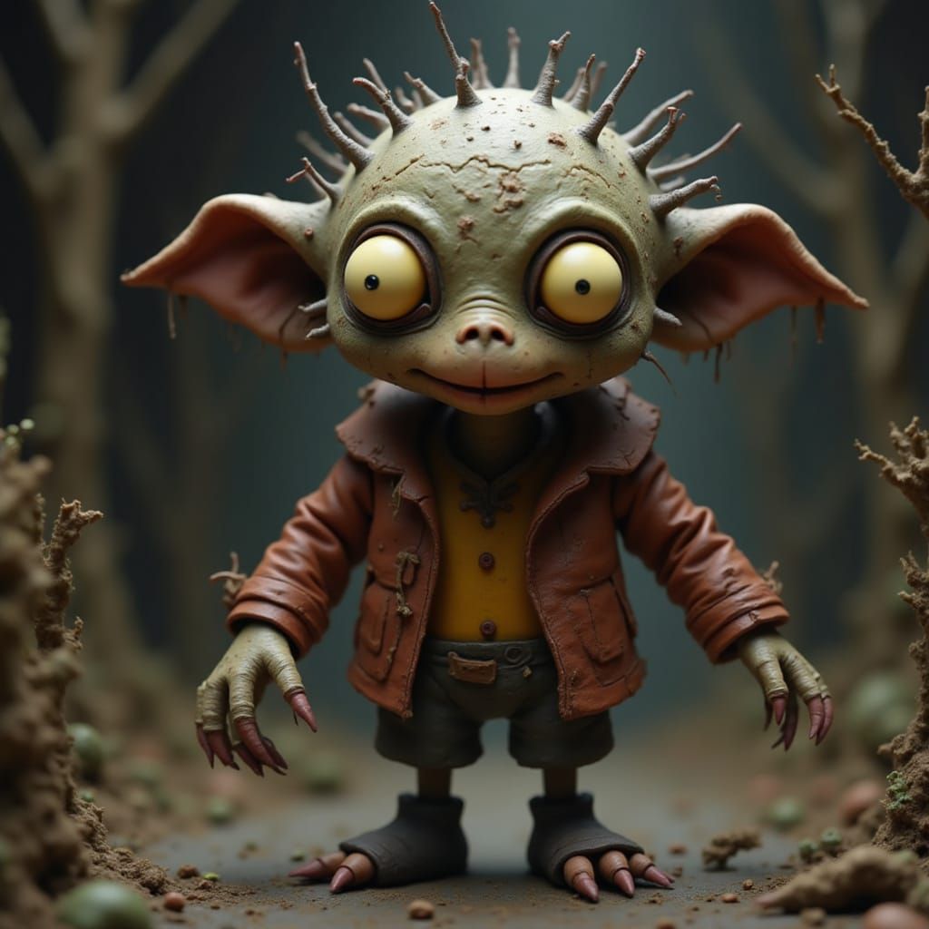 A monster in the style of claymation, Tim Burton, surreal, odd <lora:Claymation Monsters:1.0>
