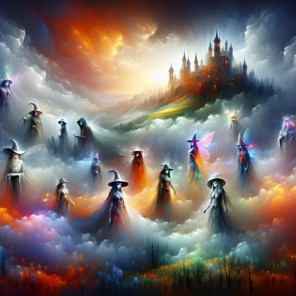 Misty Castle Besieged by Mystical Creatures