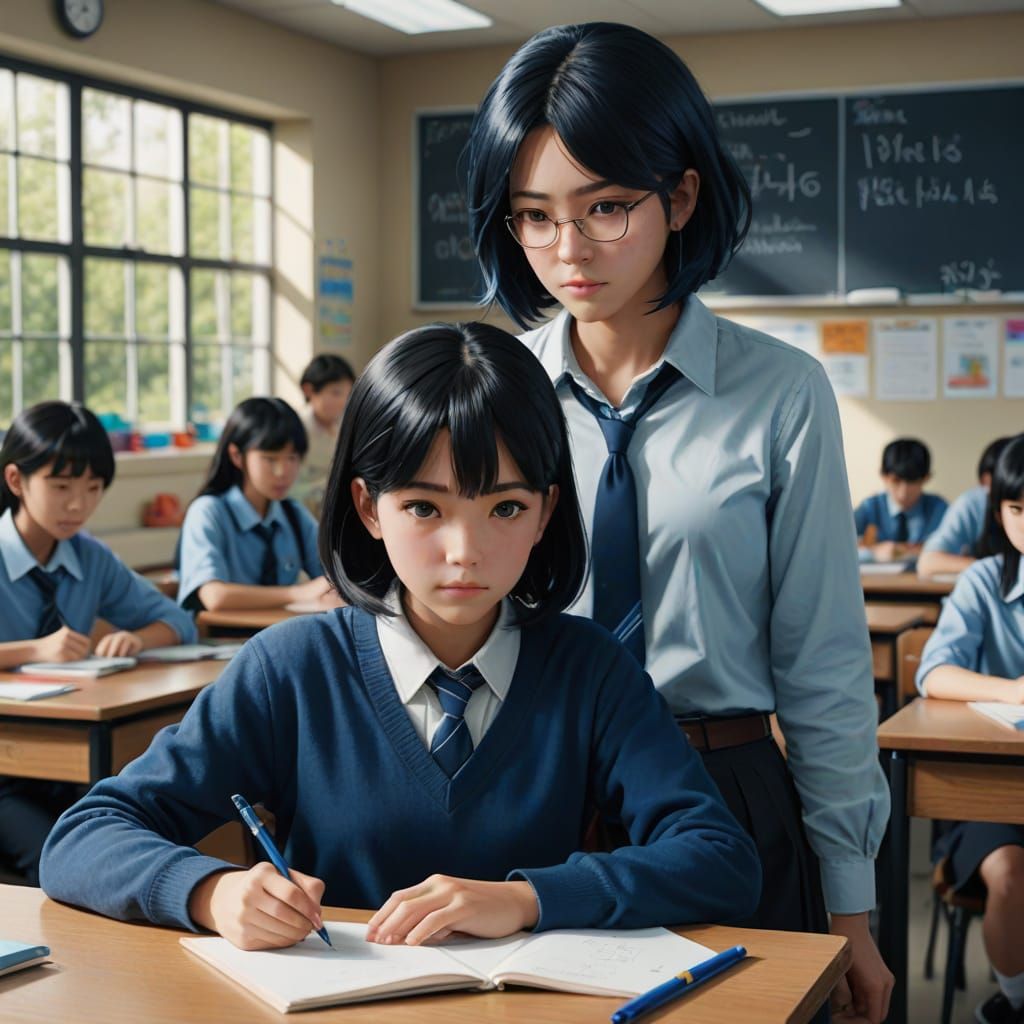 Classroom Scene in Realistic Anime Style
