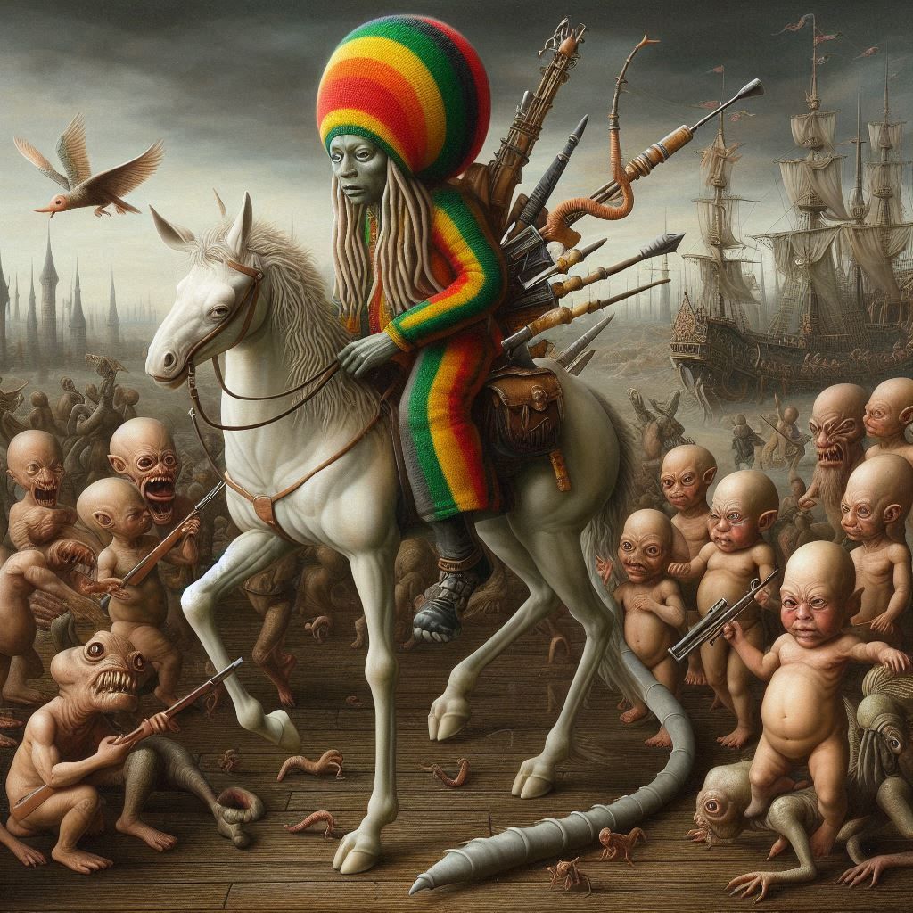 ALBINO RASTA DOLL  RIDING ALIEN MONSTER