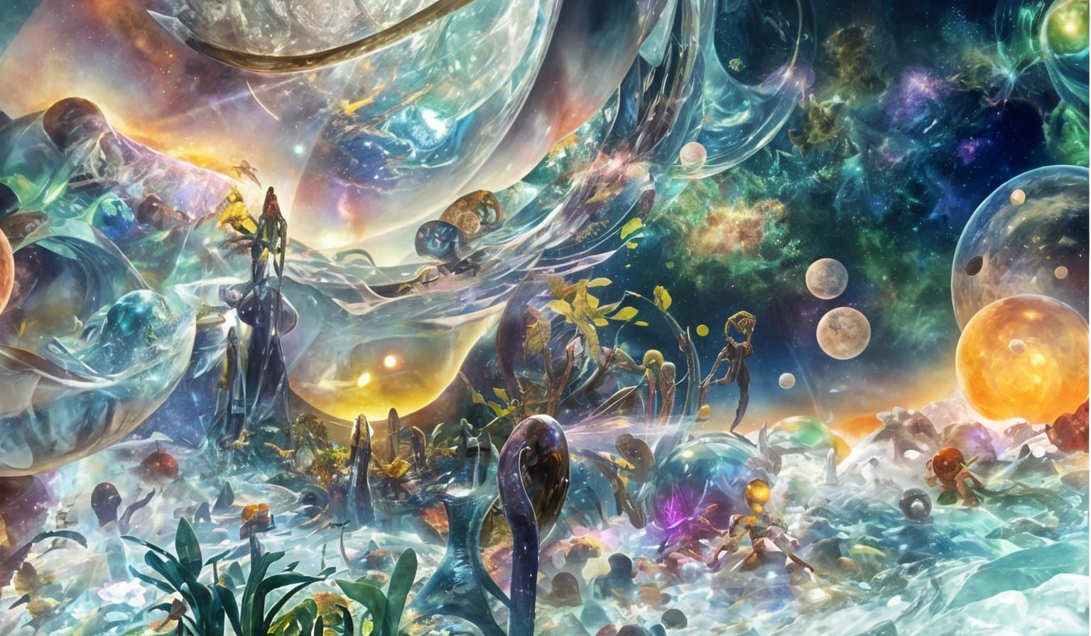 iridescent futuristic scifi alien fantasy zen garden