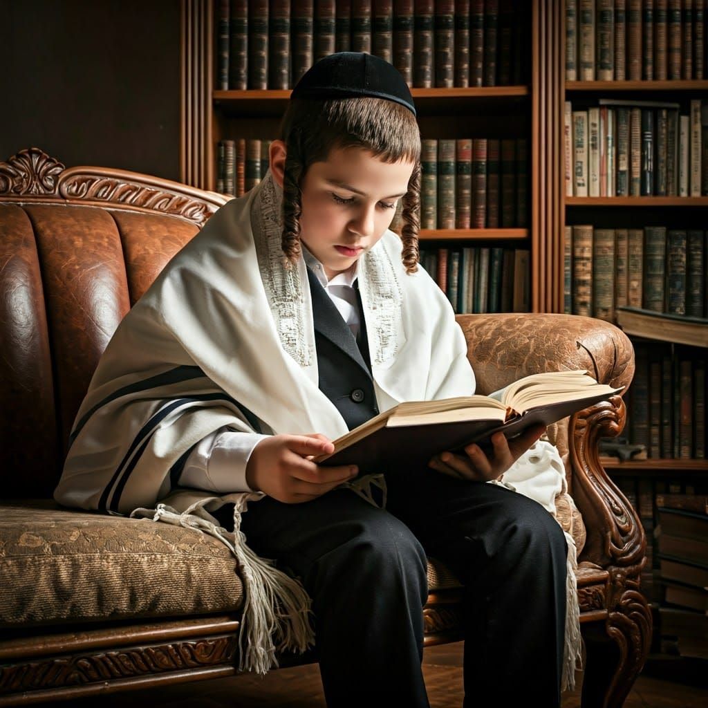 Jewish Boy in Contemplative Study of the Talmud