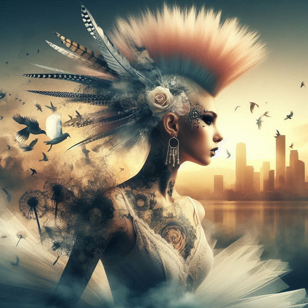 double exposure beautiful fantasy DALL-E 3 portrait landscap...