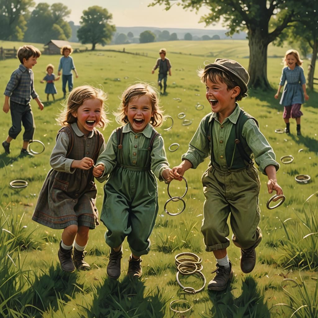 A nostalgic scene from childhood, with a young boy and girl ...