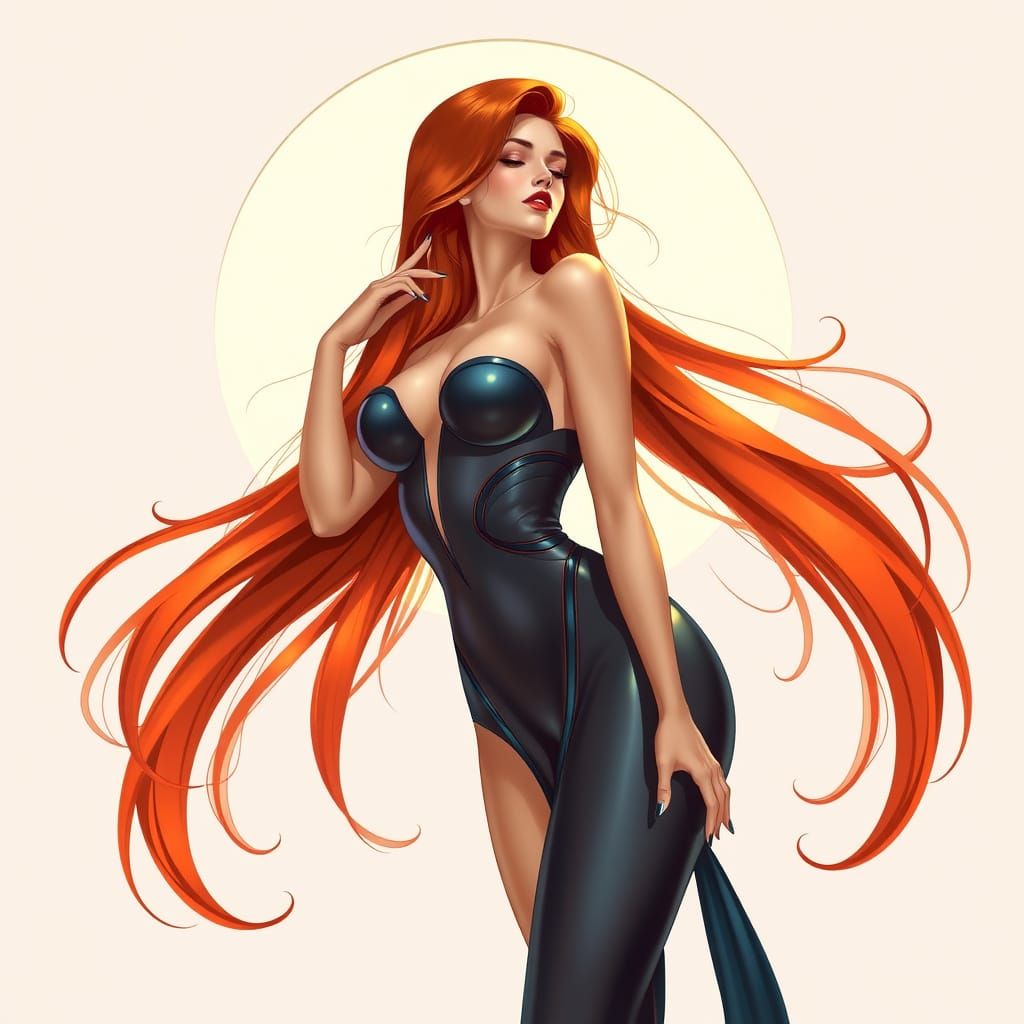 Sensual Redhead Goddess in Elegant Futuristic Style
