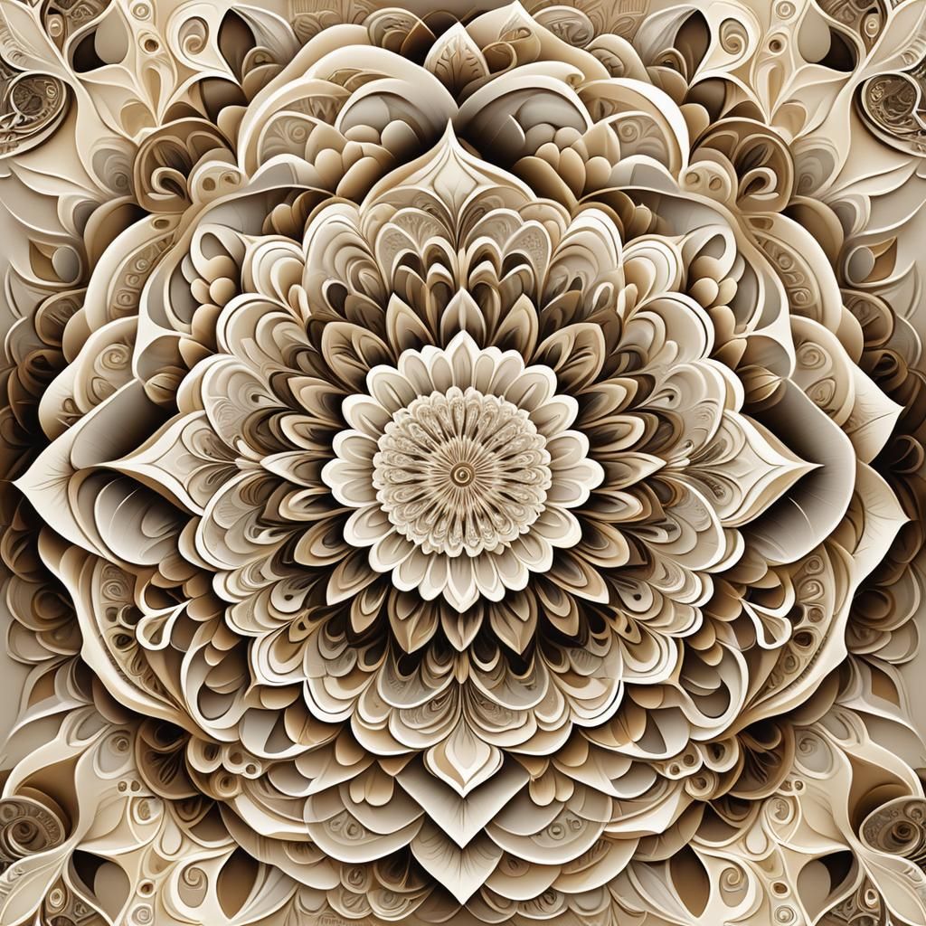 INTRICATE ABSTRACT FLORAL  DESIGN MANDALA IN MONOCHROME COLO...