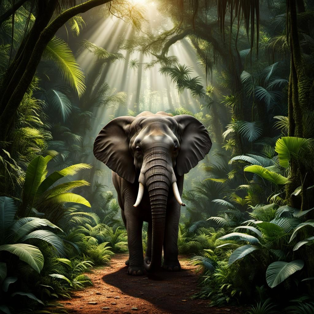 Sad elephant lost in the jungle  by @shadow303