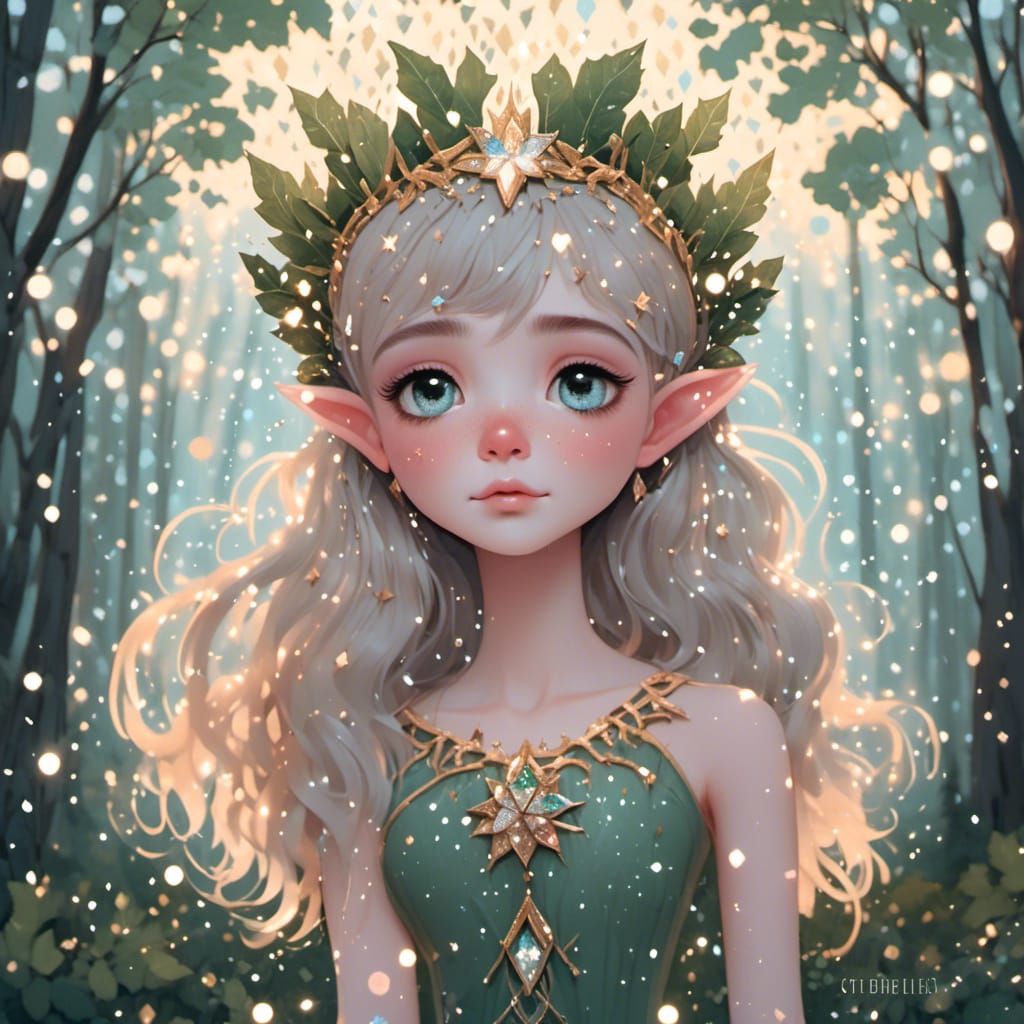 an elf in the forest in color <lora:Glitter and Diamonds:1.0>