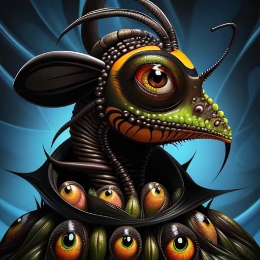a painting of a bug sitting on top of a vegetable, a surreal...