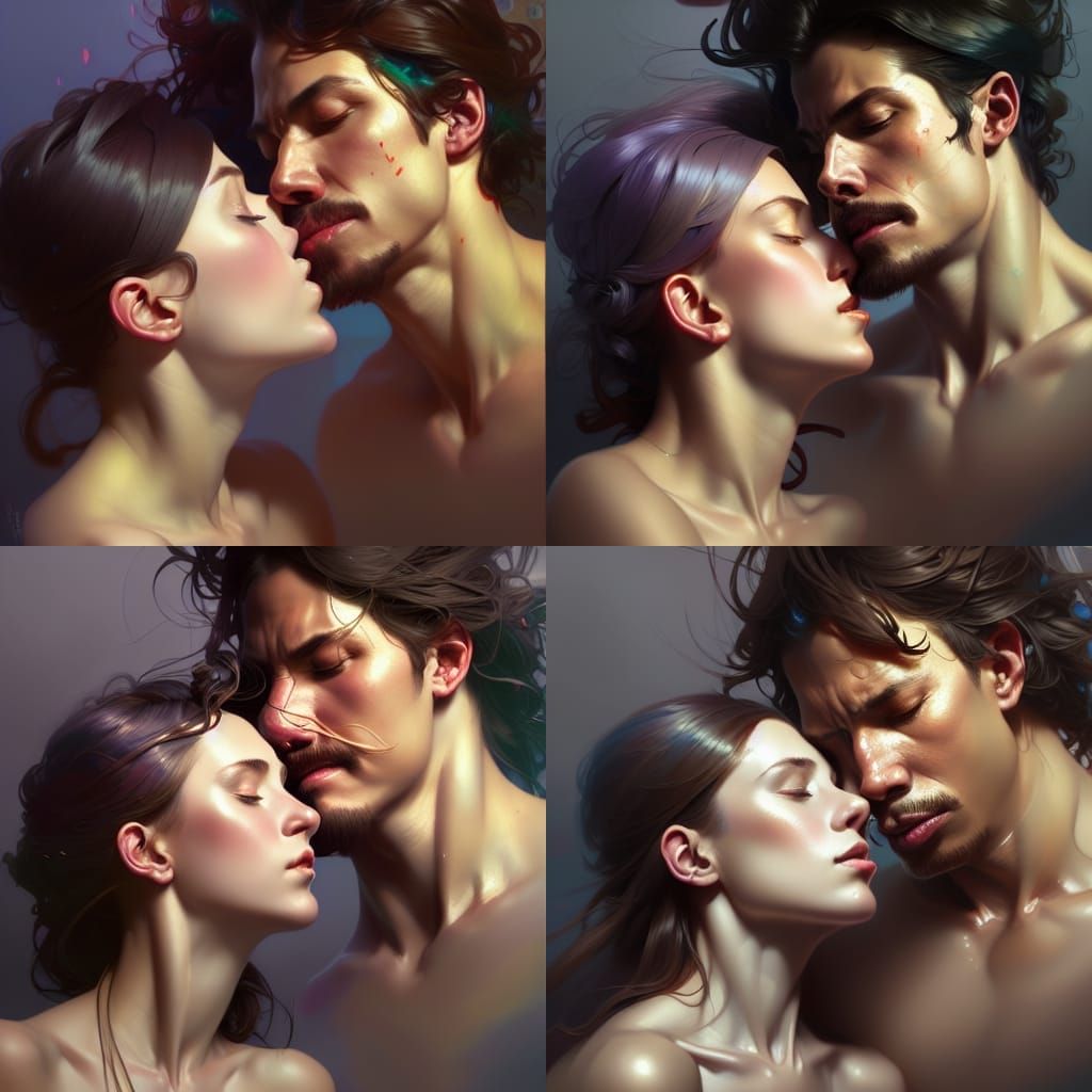 Man, woman, kissing, love head and shoulders portrait, 8k re...