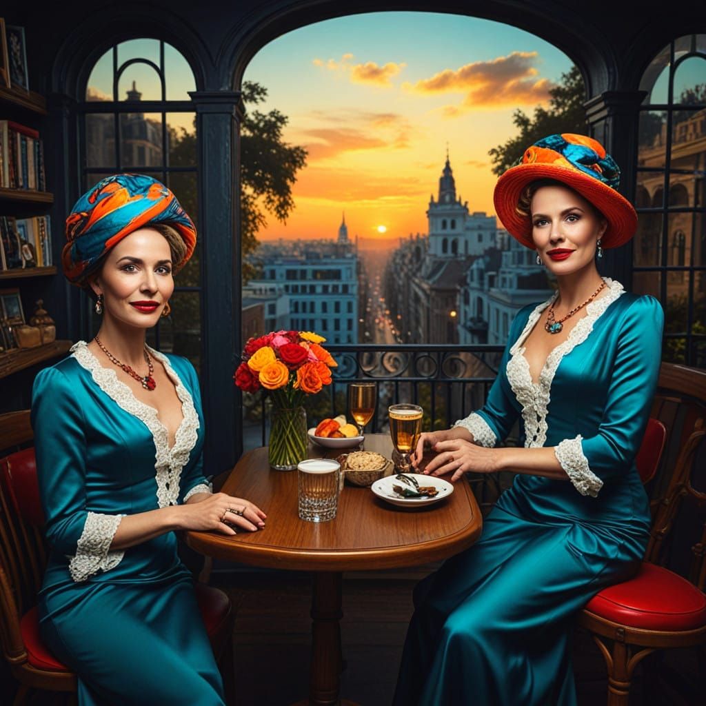 Surrealistic Portrait of a Happy 40-Year-Old Lady