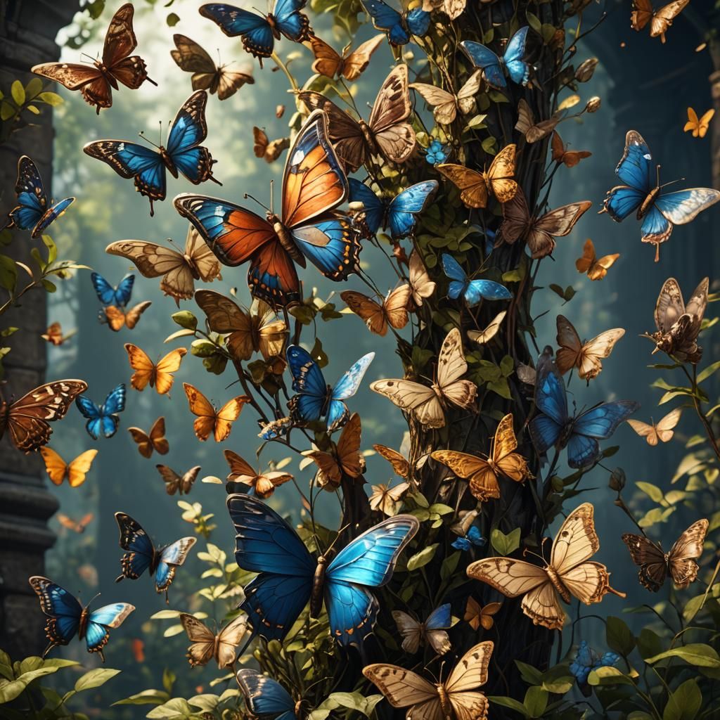 Antique Butterfly Art in 3D Game Style