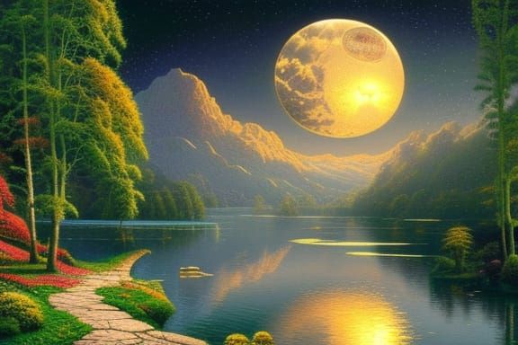 Full Moon Reflections - Ai Generated Artwork - Nightcafe Creator