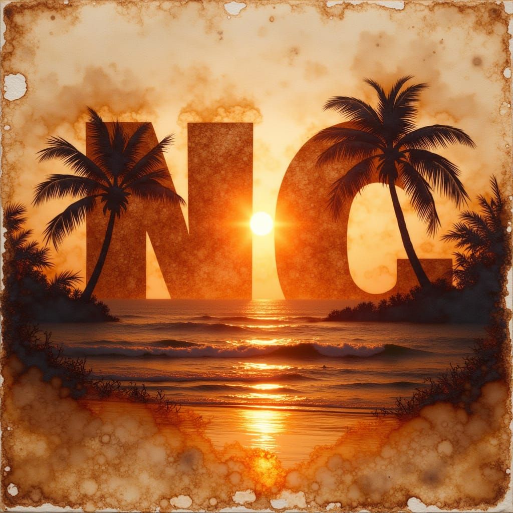<lora:NC Coffee Stain-DE:0.5> in the artistic style of a double exposure coffee stain with a stunning Hawaiian sunset. 

Spanning across the...