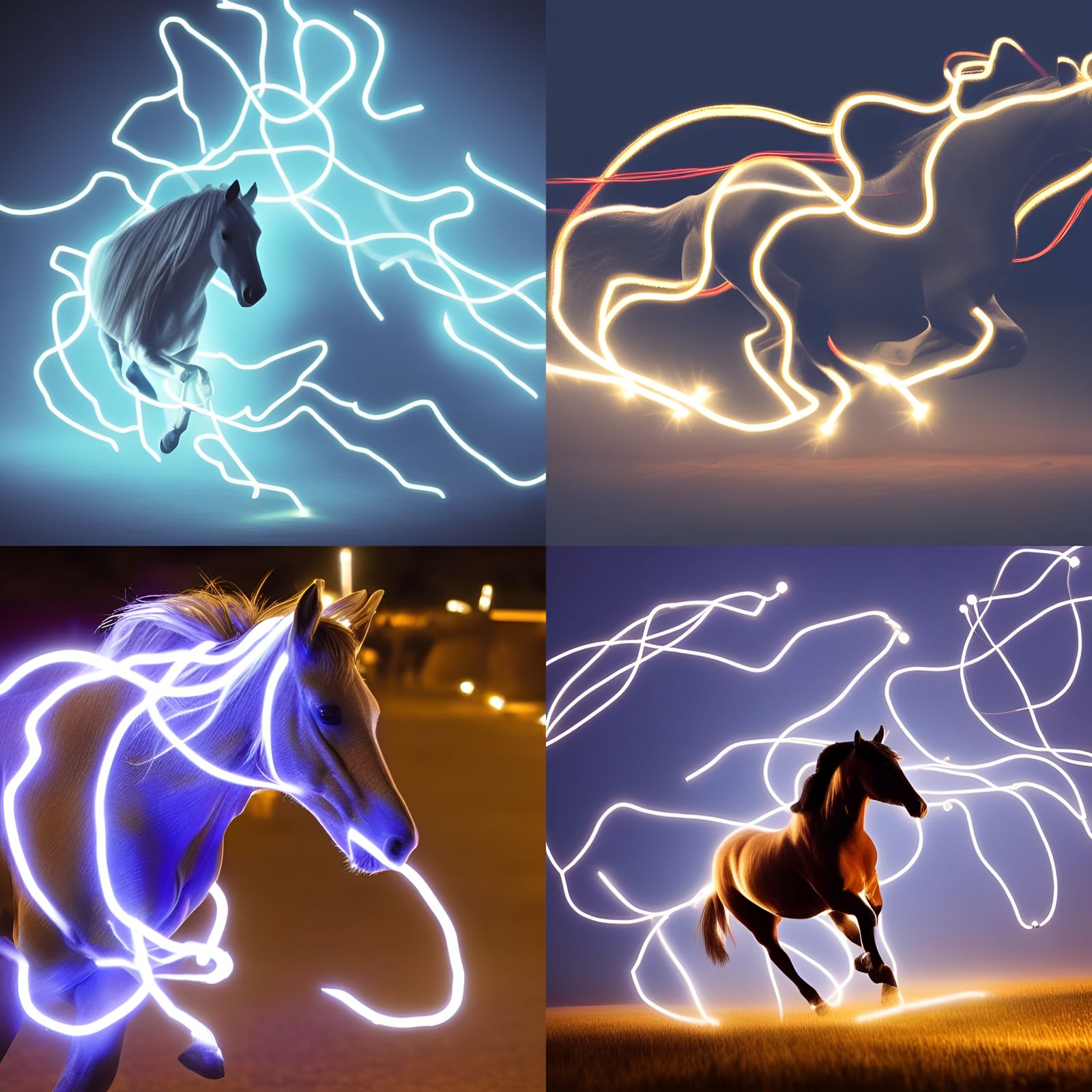 a horse running with lighting bolts routing all around it
