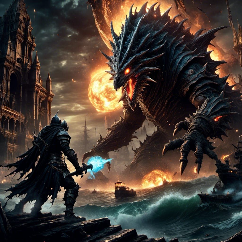 <lora:Endgame:1.0> Fighting a mechanical kaiju in the port beneath a starship