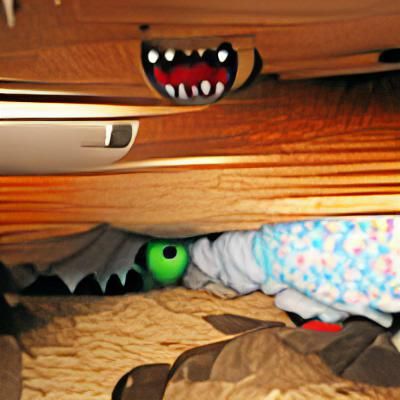 scary monster is hiding under the bed from scarier monster i...
