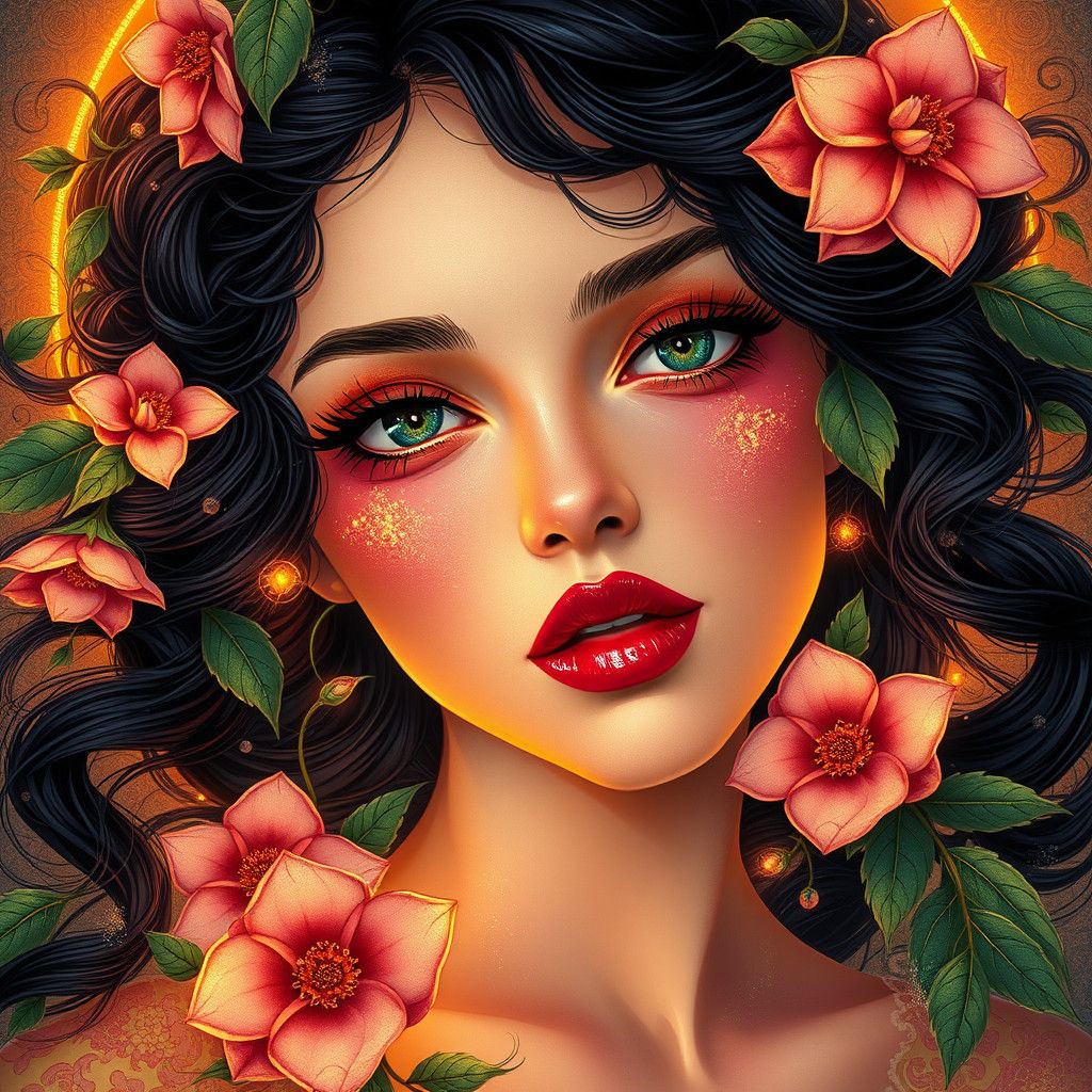 Ethereal Woman with Florals in Art Nouveau Style