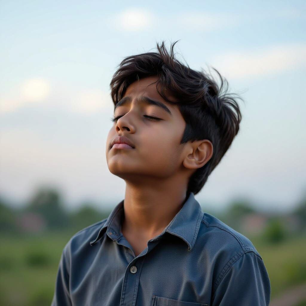 Boy Crying Under Blue Sky