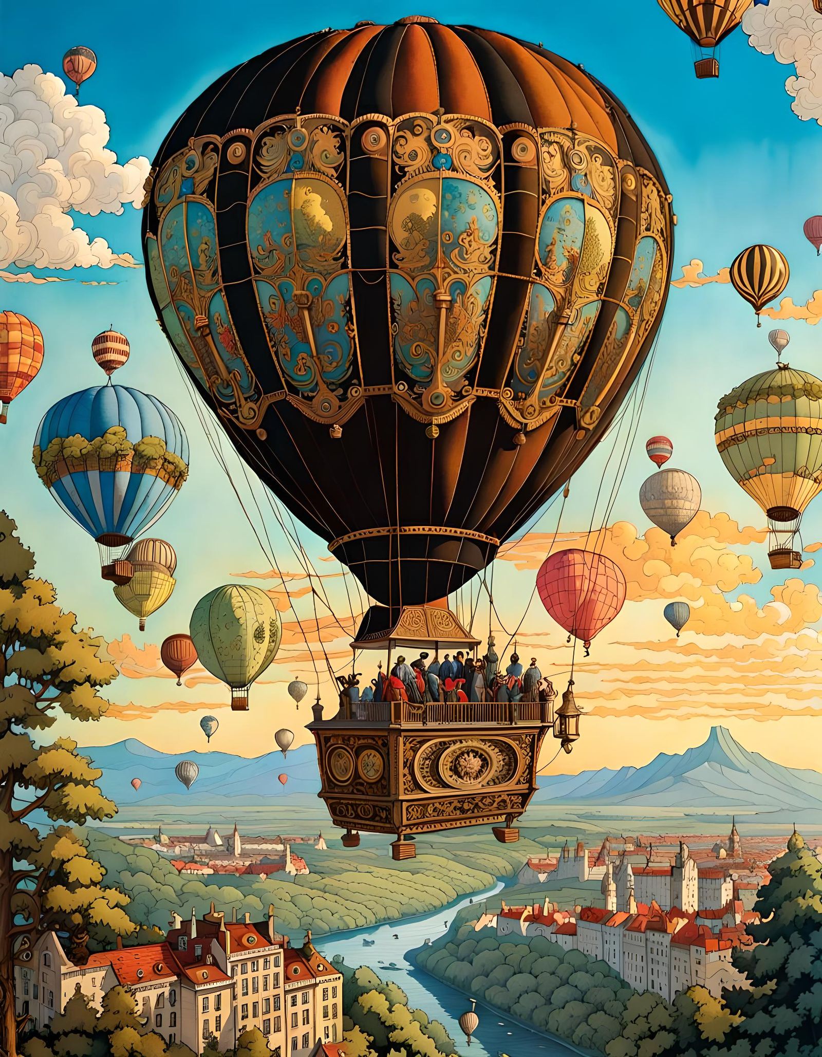 Steampunk Balloons in Flight (III) - AI Generated Artwork - NightCafe ...