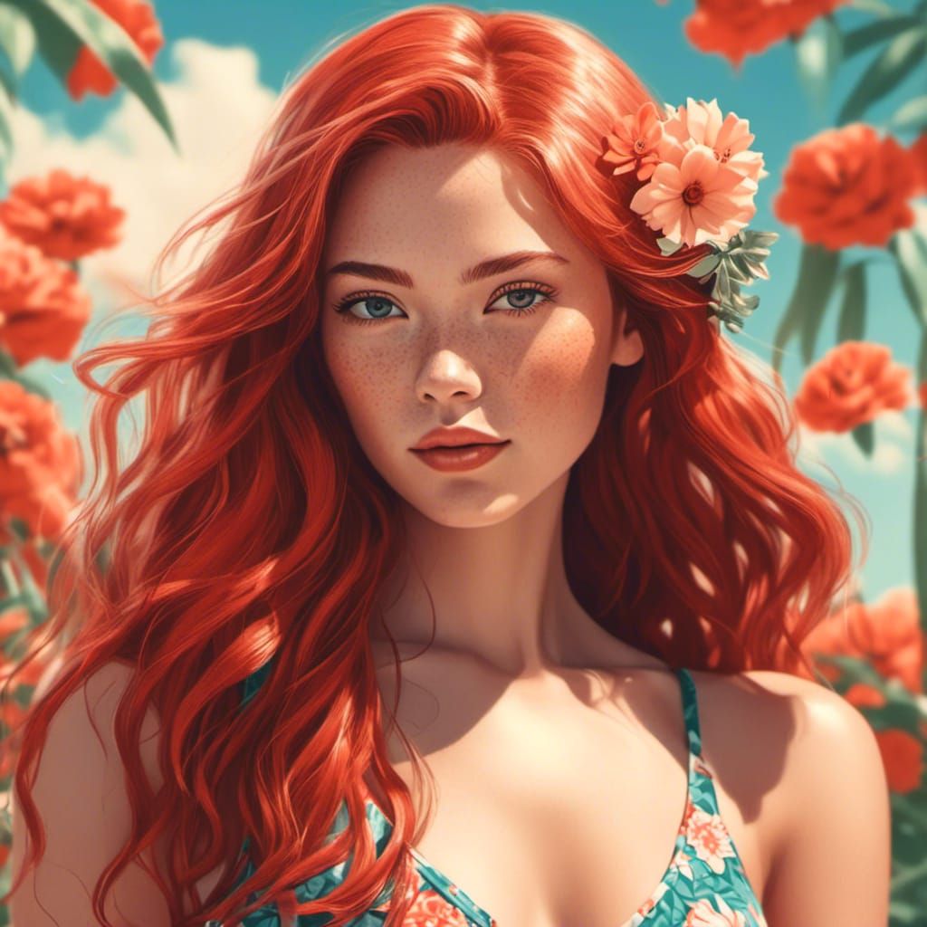 Anime-Style Portrait of Woman on Beach