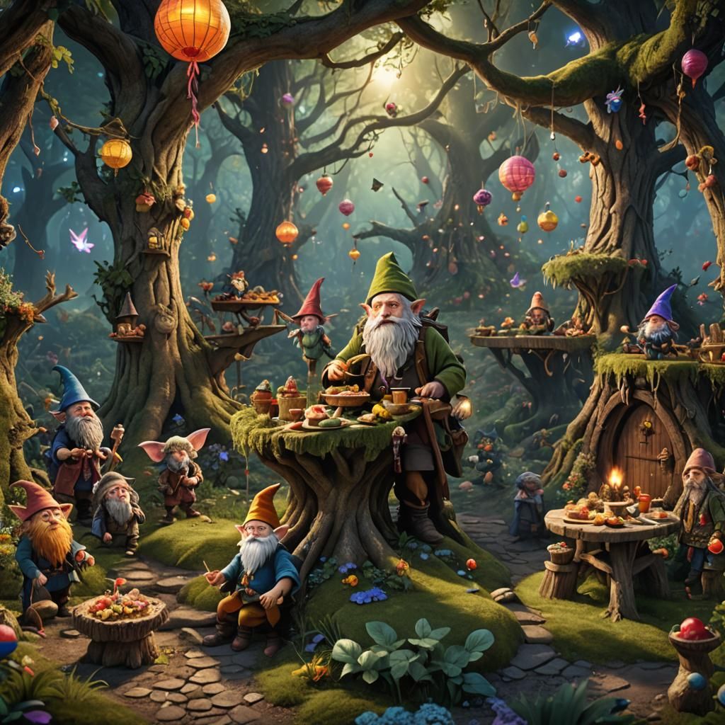 Enchanted creatures gathering in the forest  to have a feast...