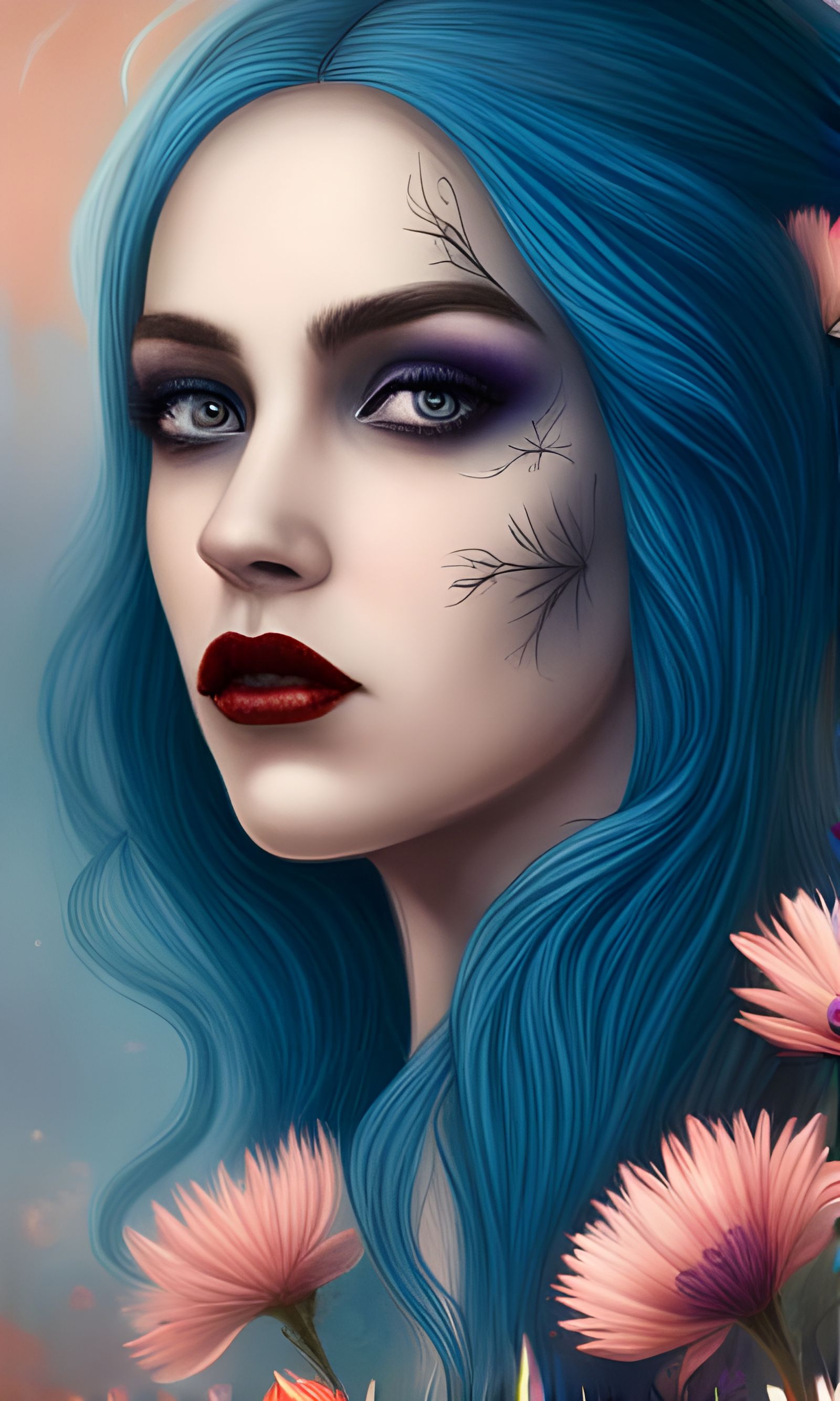 Portrait of beautiful brown queen of the underworld, surroun...