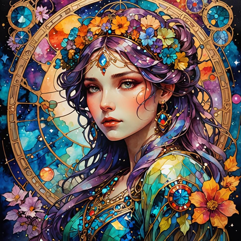 Sparkling woman 🌸🌌  by @CatOnFire