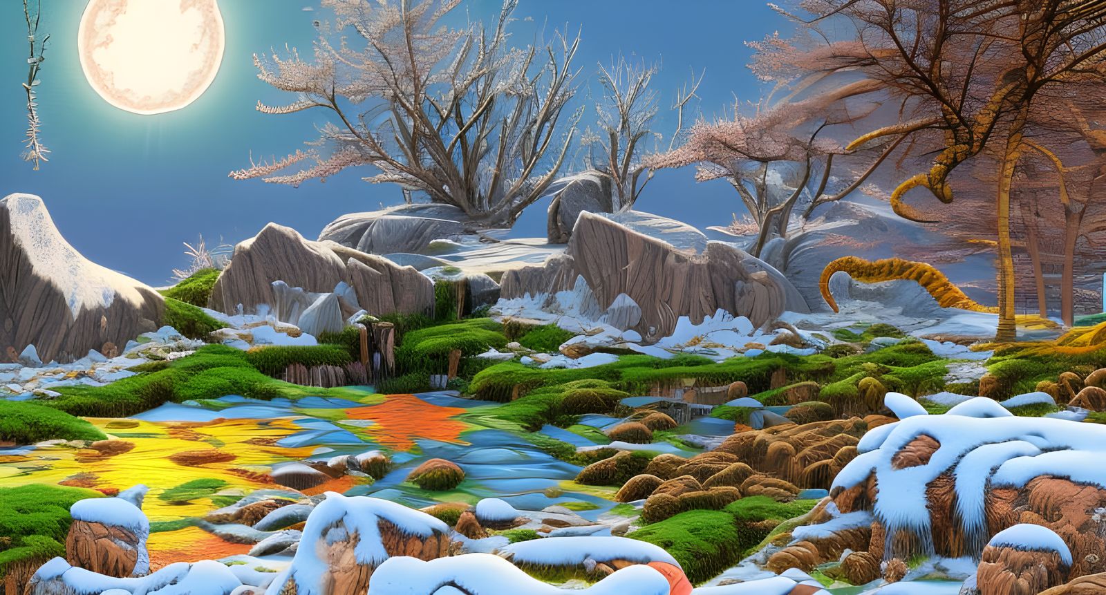 Winter into spring in the moonlight