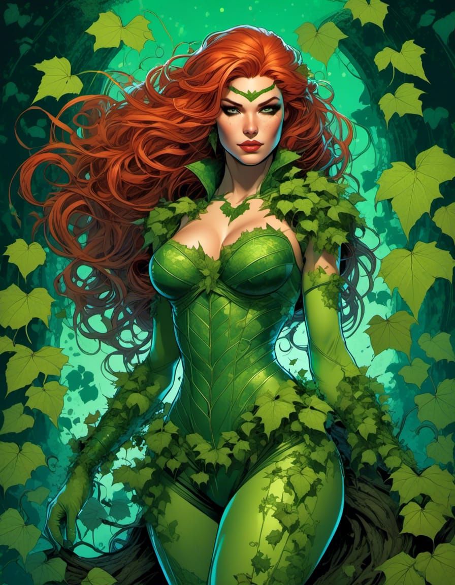 <lora:5E:1.0> ultrafine full portrait HD 3D Octane HD Image; Beautifully Authentic curvaceous poison ivy villain in cell shaded art style- D...