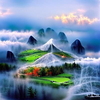 Beautiful misty mountain landscape