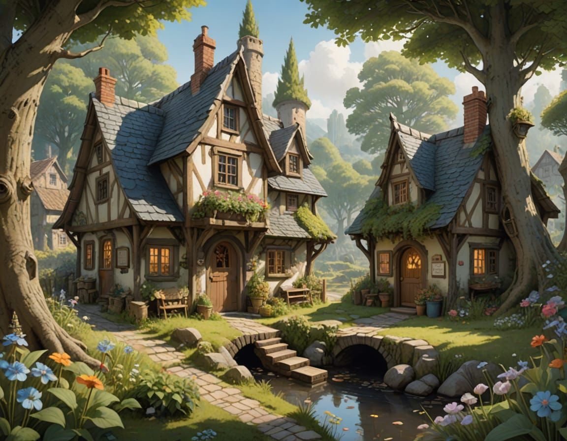 A whimsical booknook depicting a hidden gnome village nestled within the pages of a giant book. The village ...  by @Brian