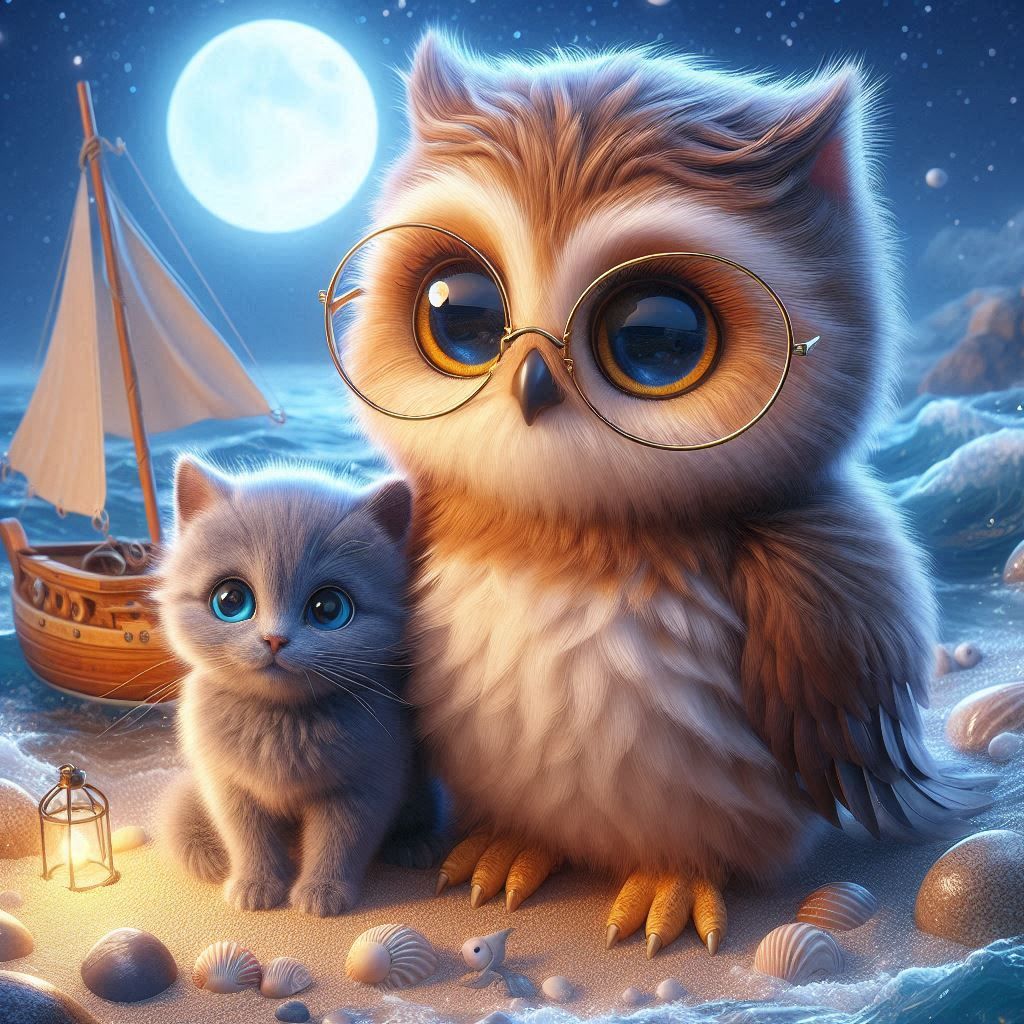 kitten and owl