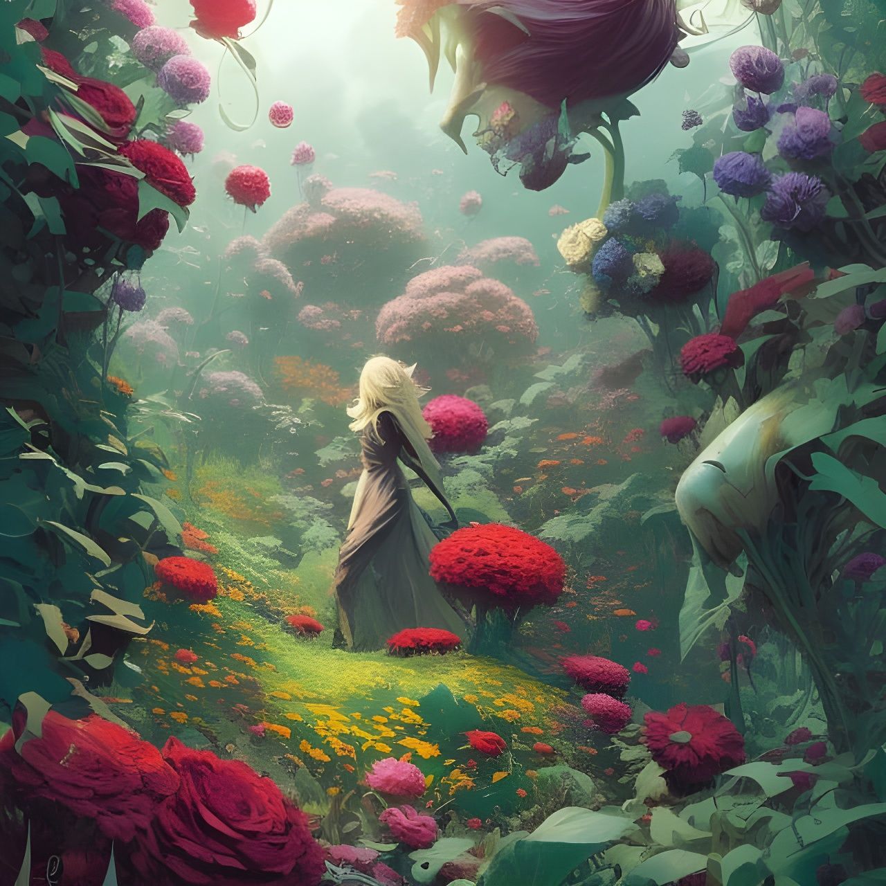 Secret flower garden Hyper-detailed colourful illustration m...