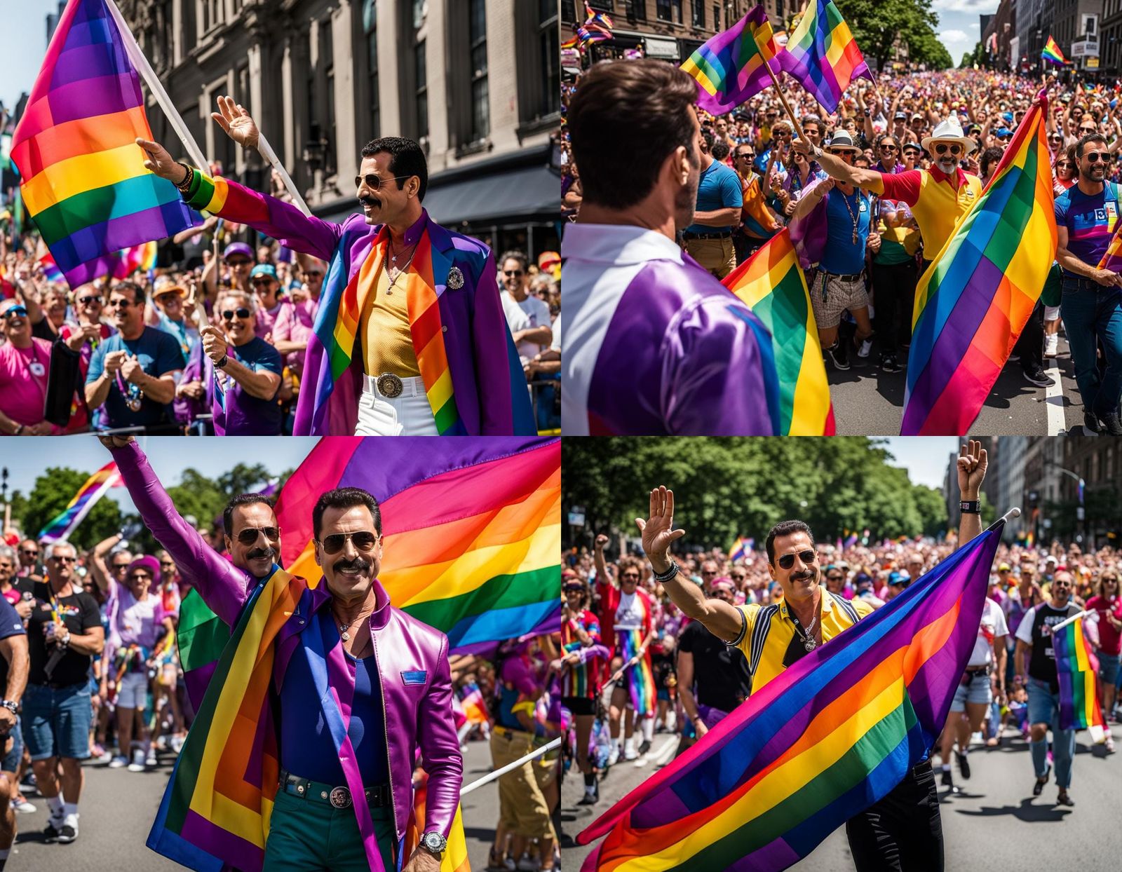 Freddy Mercury waving the Bi-Pride Flag at Pride Parade.