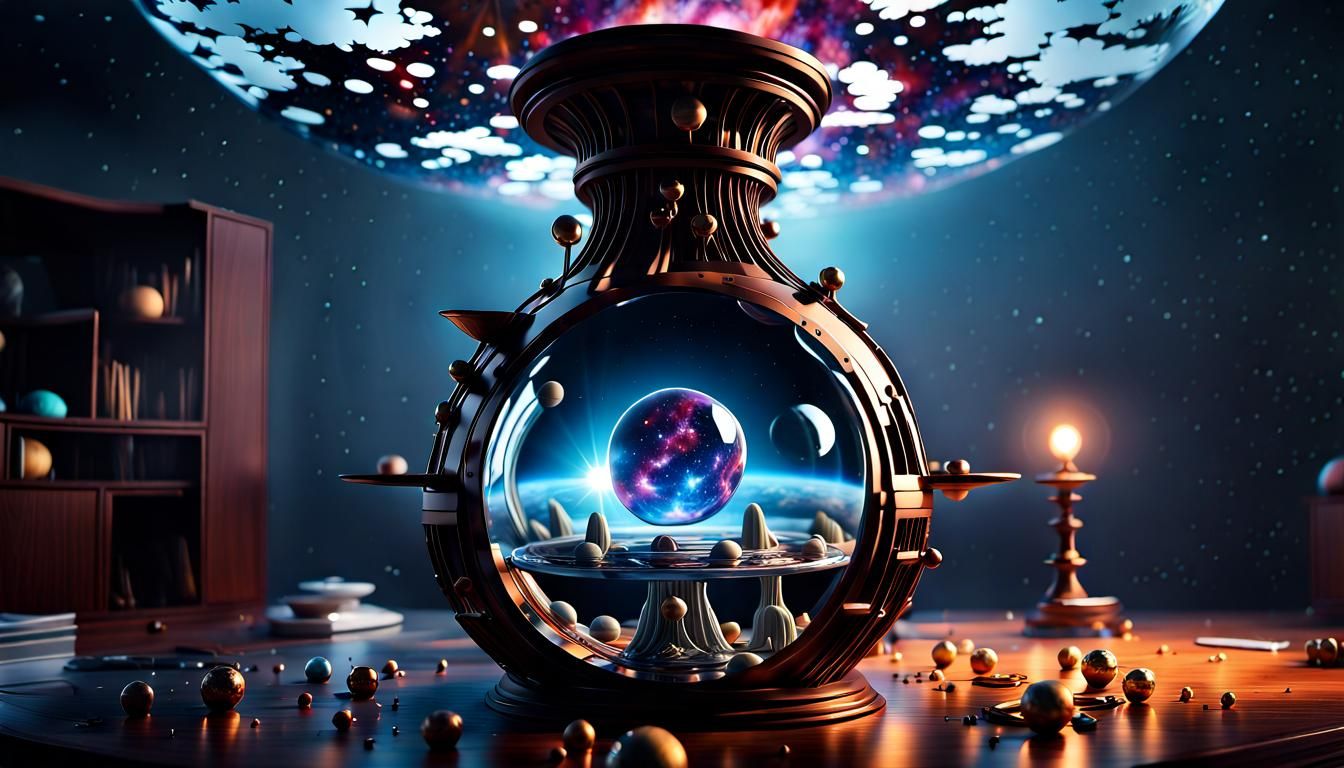 our universe inside a crystal ball, solar system, stars, ext...