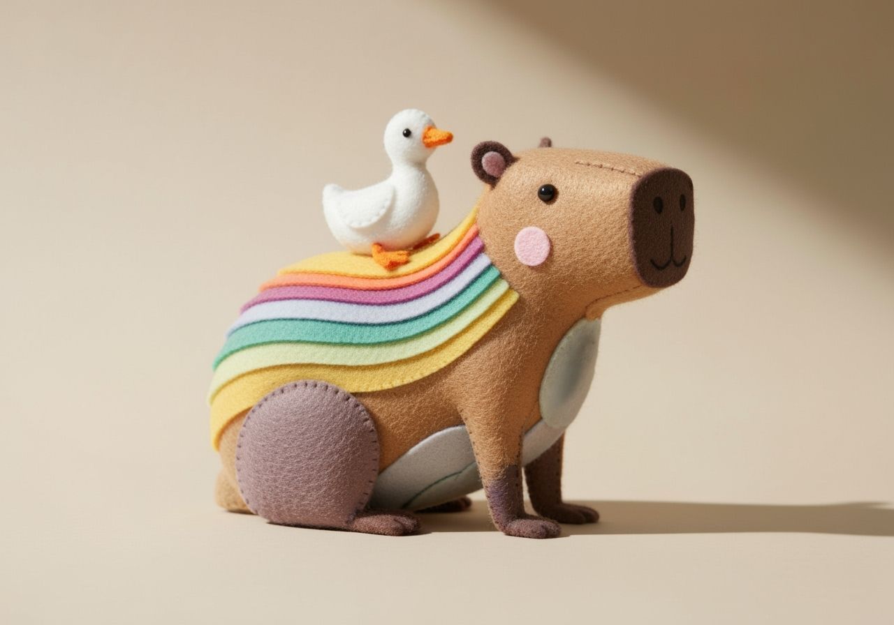 Felt capybara with duck