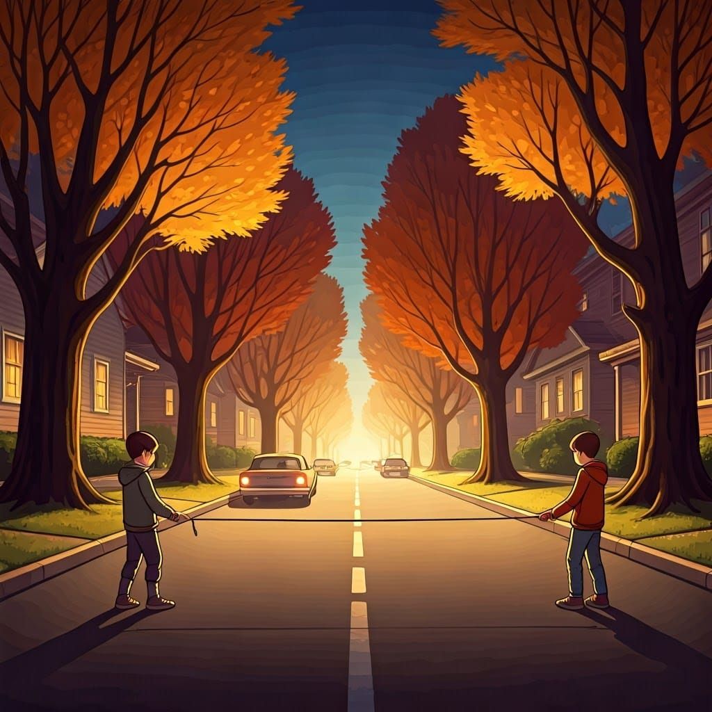 Two boys standing 12 feet apart on opposite sides of thee st...
