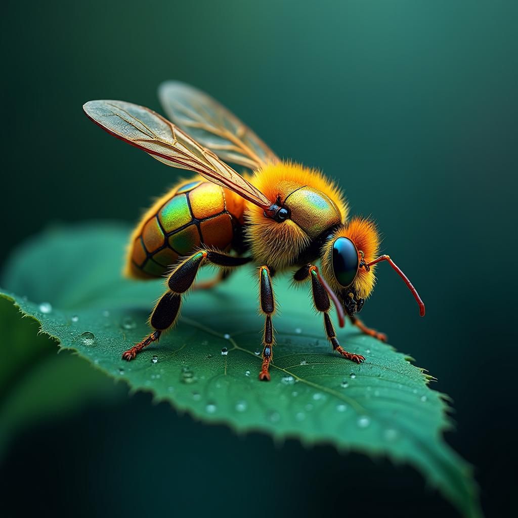 Iridescent Bee in Fantasy Art Nouveau Landscape