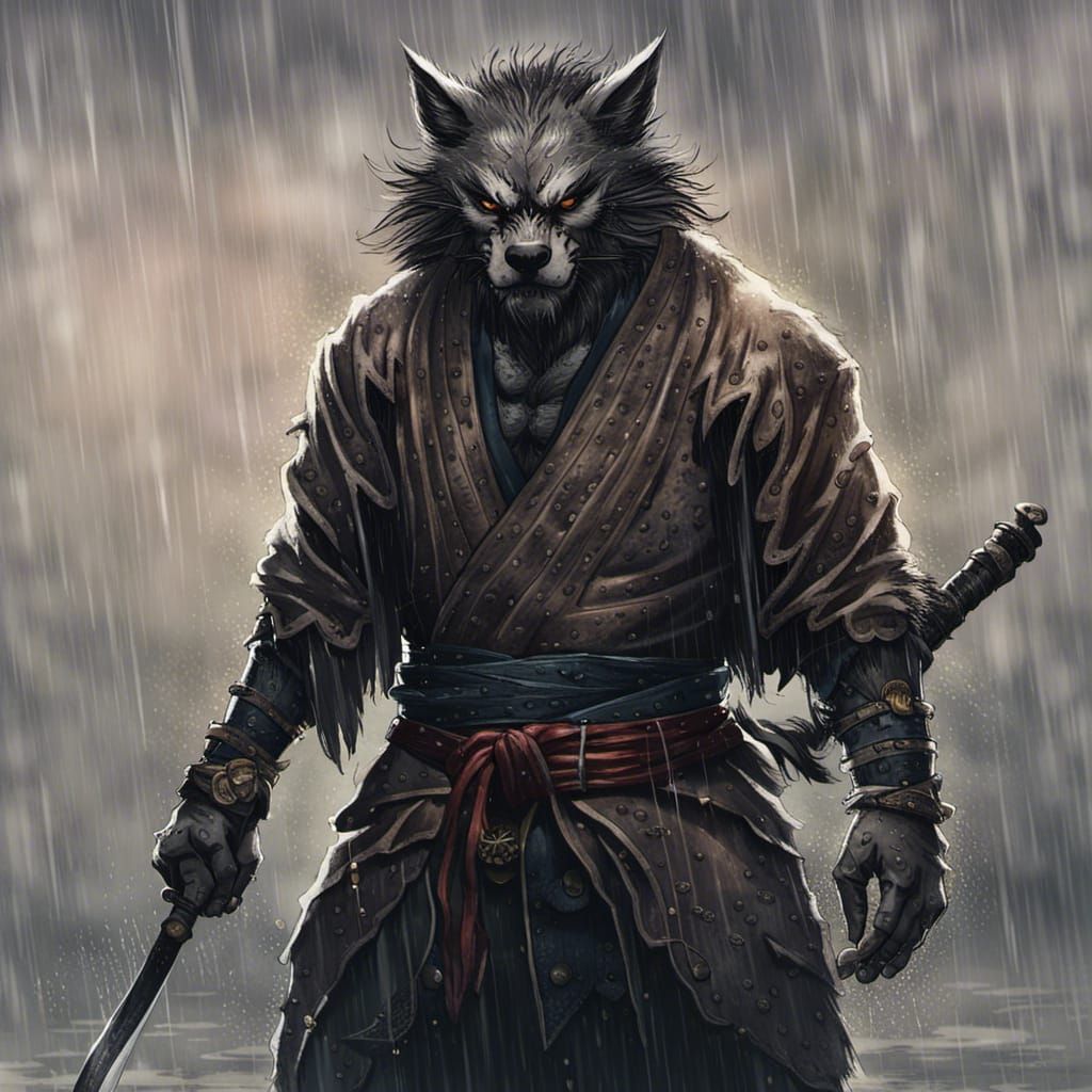 werewolf samurai standing in the rain - AI Generated Artwork ...