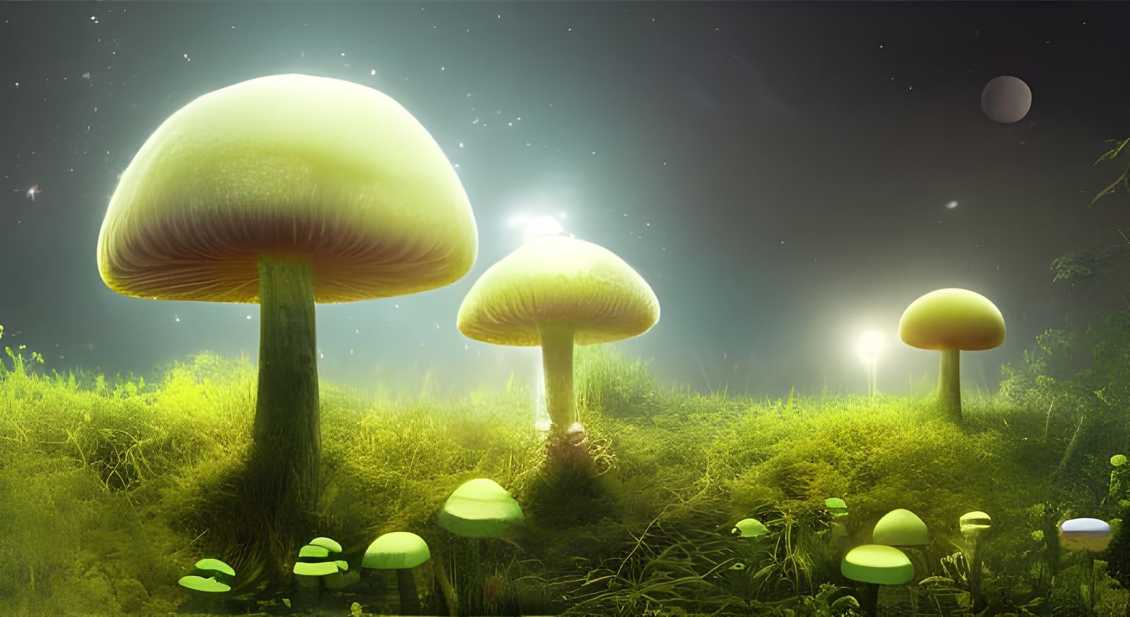 Electric Green Neon Mushroom Landscape