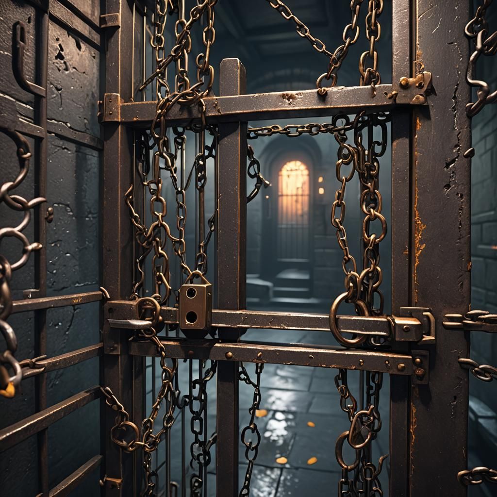 Fairy trapped inside a Steel Jail Cell. Chained  and Locks