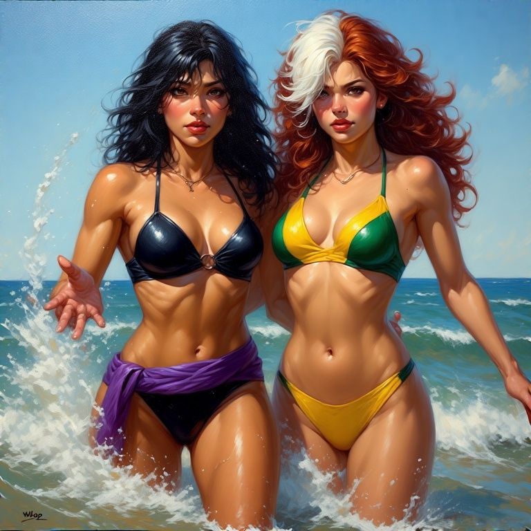 Psylocke and Rogue Surf Frolic