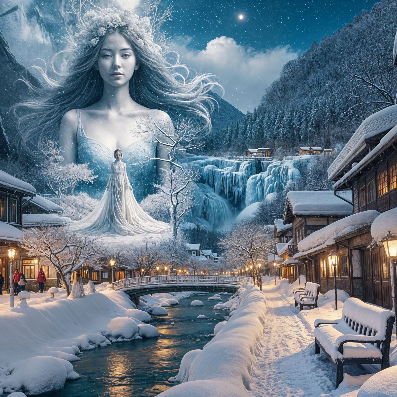 Goddess Goddess Figure in Double Exposure, Winter Wonderland...