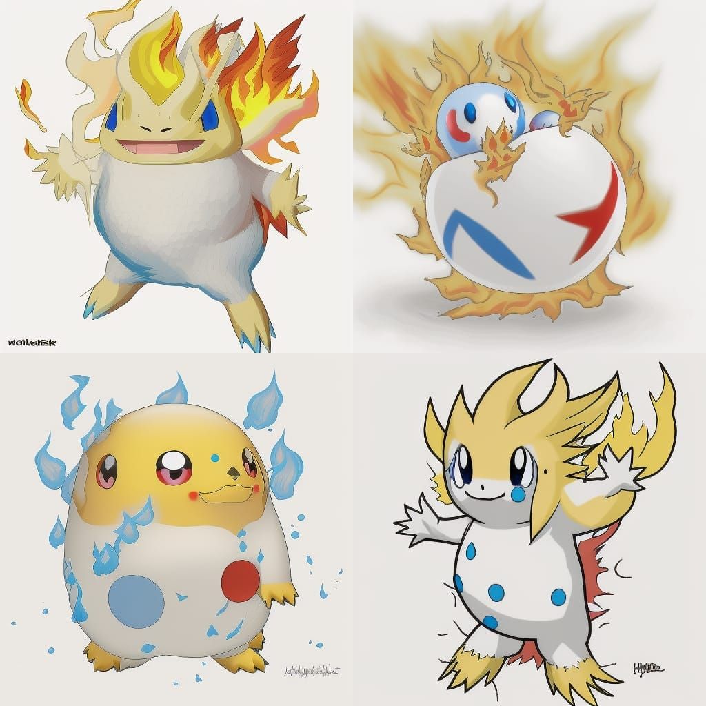 Togepi as a fire type, feat. uninvited Pikachu crossbreed