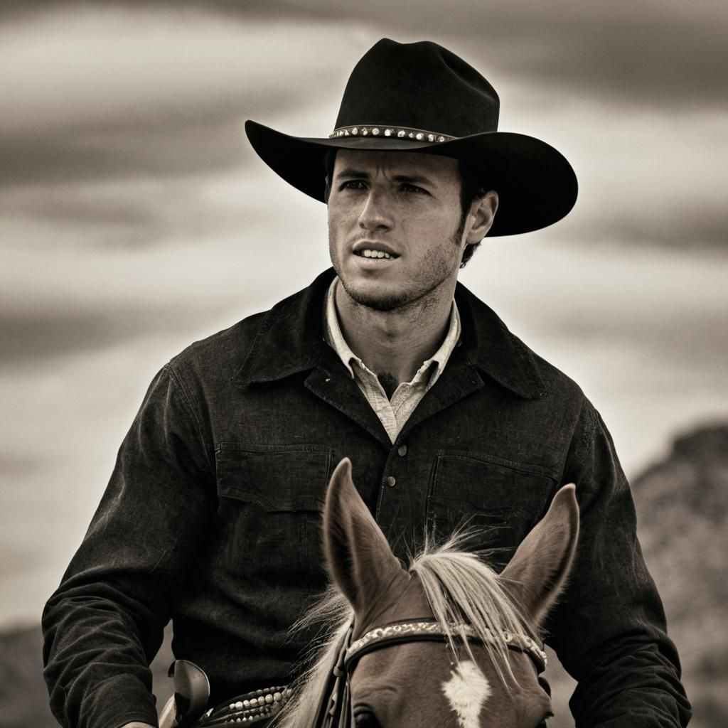 Cowboy Rides Through Desert: Cinematic Film Still