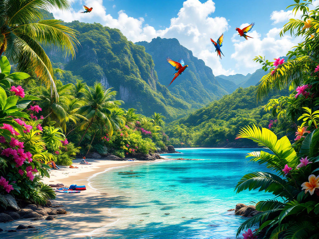 Tropical paradise scene