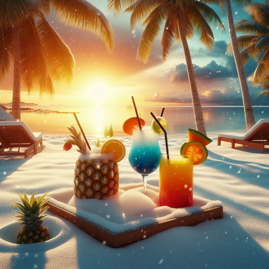 Tropical Beach Covered in Snow