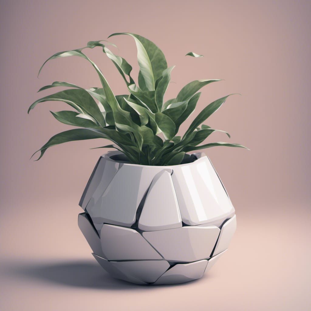 A plant in a pot in a futuristic style